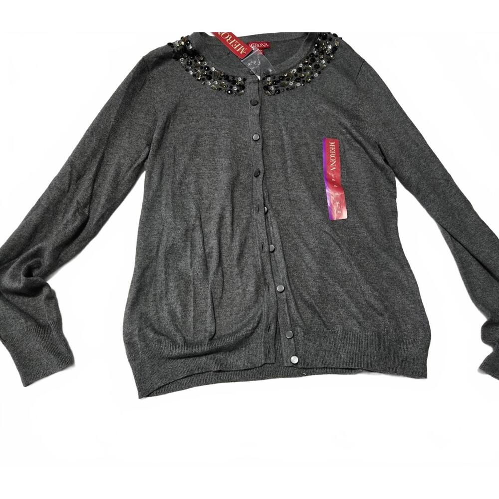 Merona Gray Embellished Button-Up Cardigan Sweater